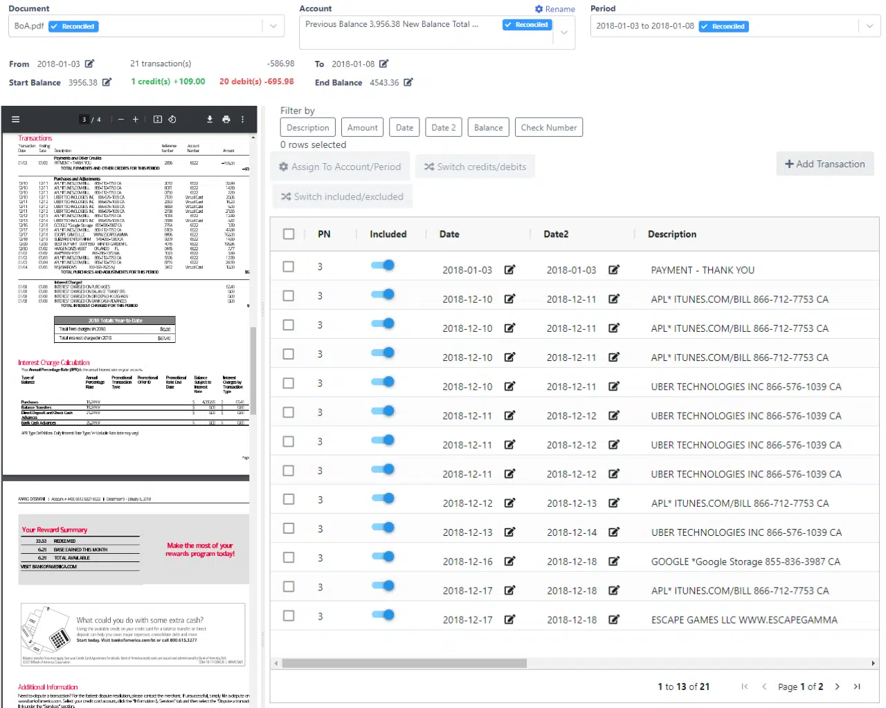 DocuClipper automatic bank statement data extraction — transactions ready to review