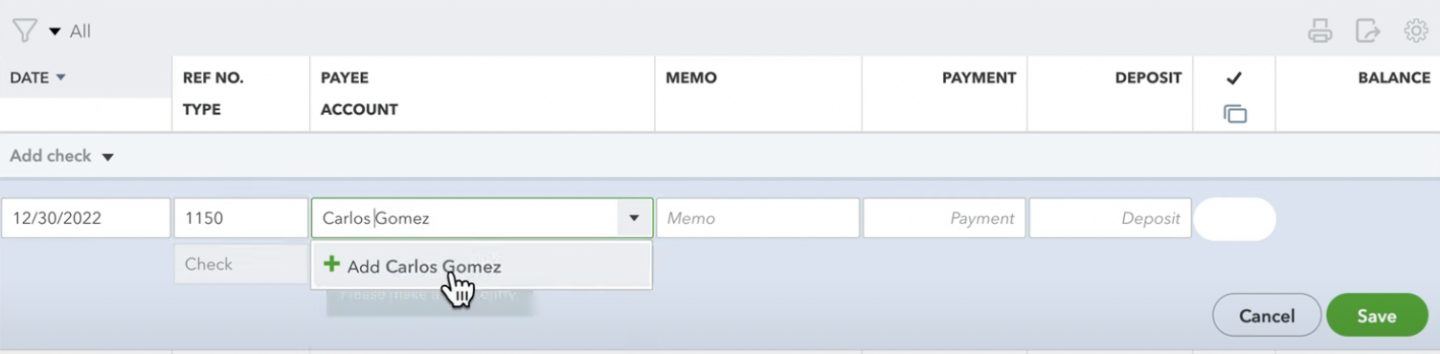 Assigning Payee on Checks