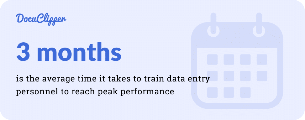 Average time for data entry personnel to reach peak performance