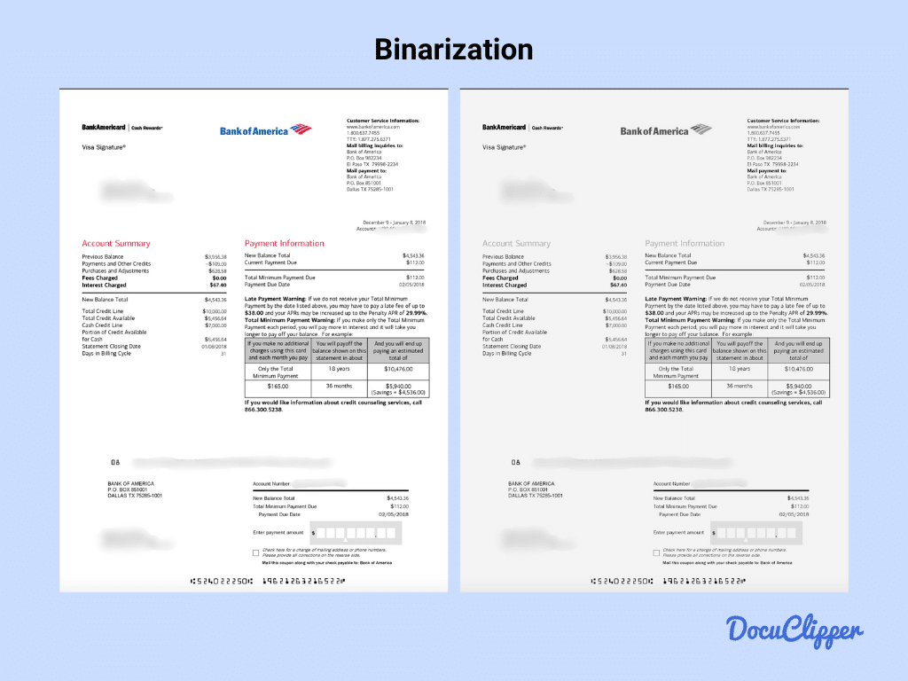 Binarization preprocessing