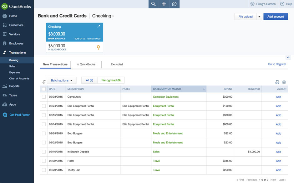 Transaction categorization quickbooks