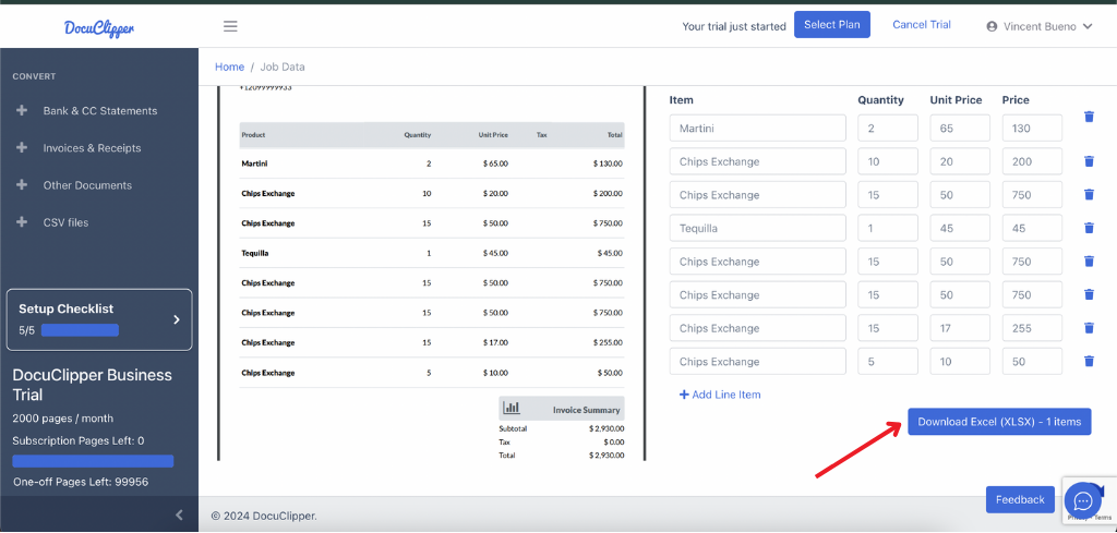 Click on download to see spreadsheet with extracted data