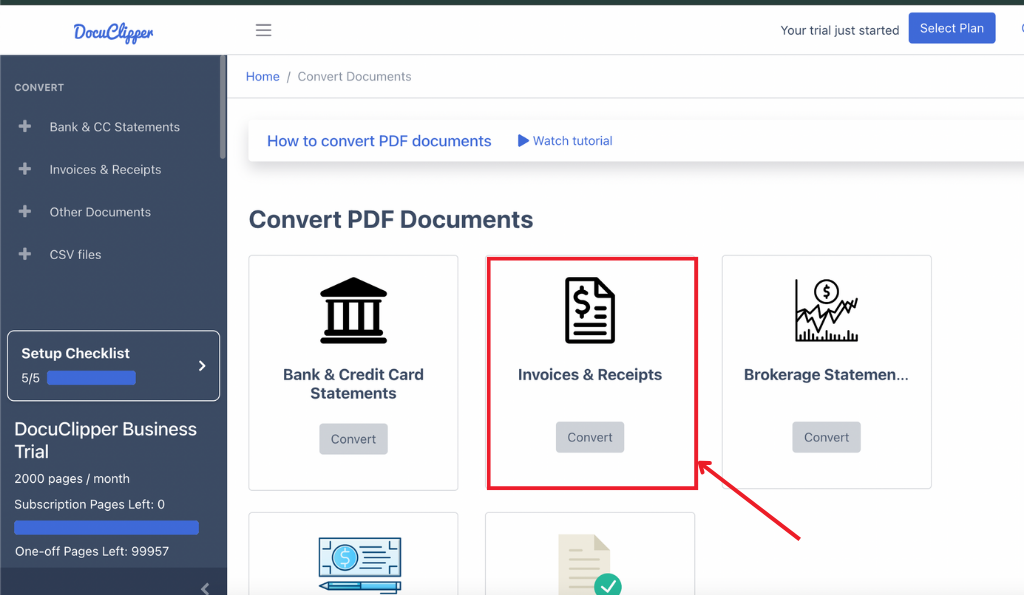 Click on invoice and receipts