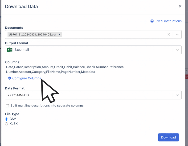 Configure table