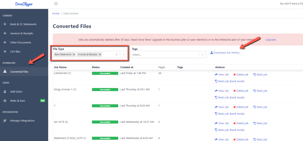How to Access Job History in DocuClipper 1 Convert1