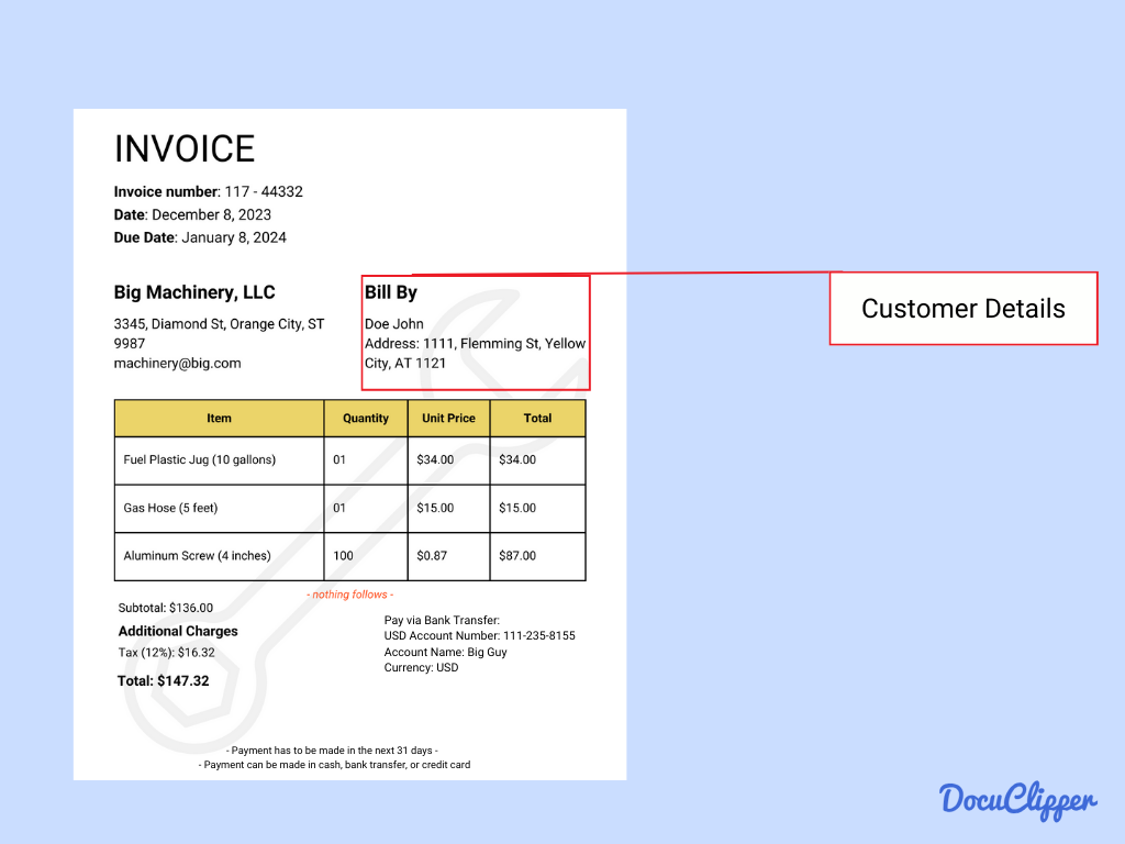 Customer details