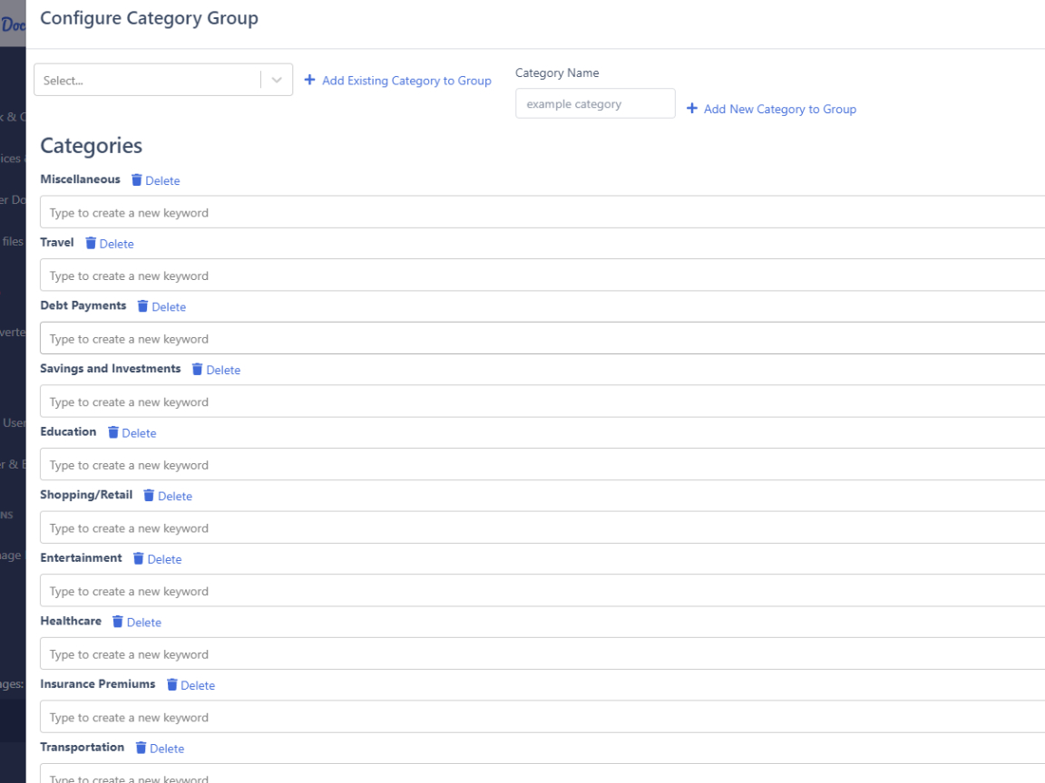 Default Transaction Categories in DocuClipper