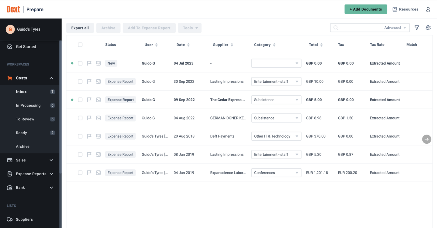 Dext Prepare Interface Best OCR Software for Accounts Payable