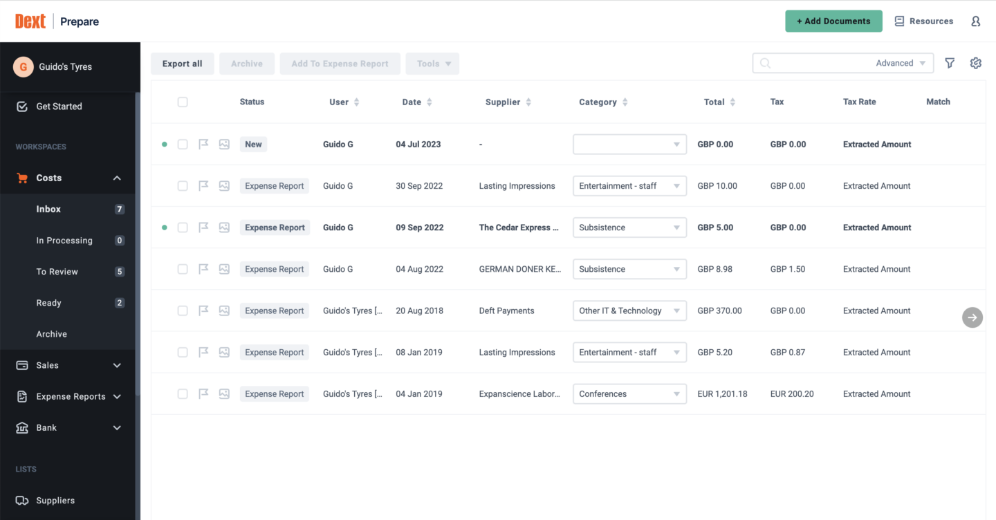 Dext Prepare interface