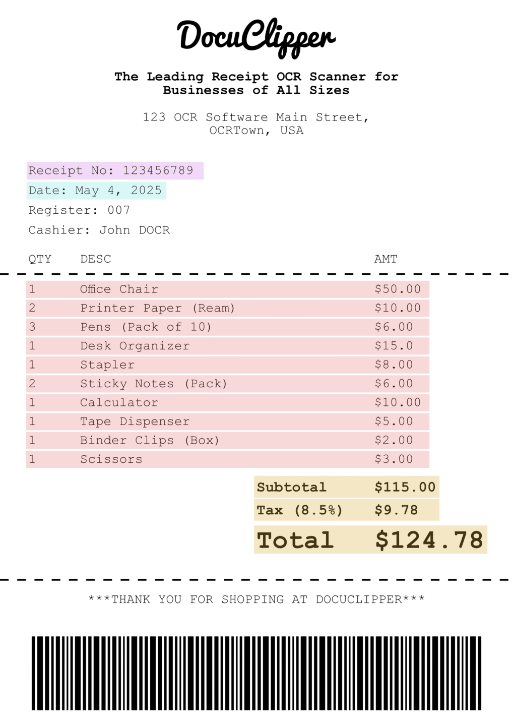DocuClipper Receipt OCR API Scanner App