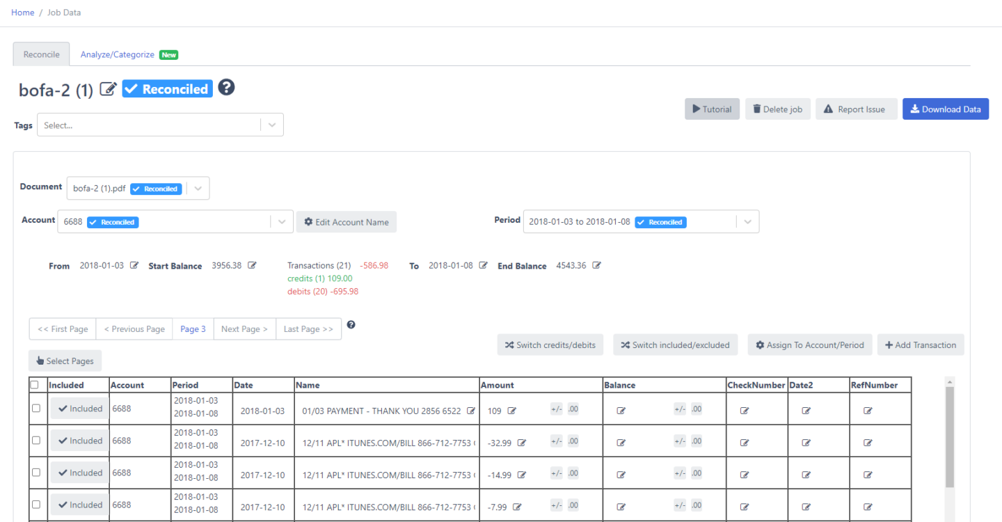 DocuClipper Reconcile bank statement for analysis