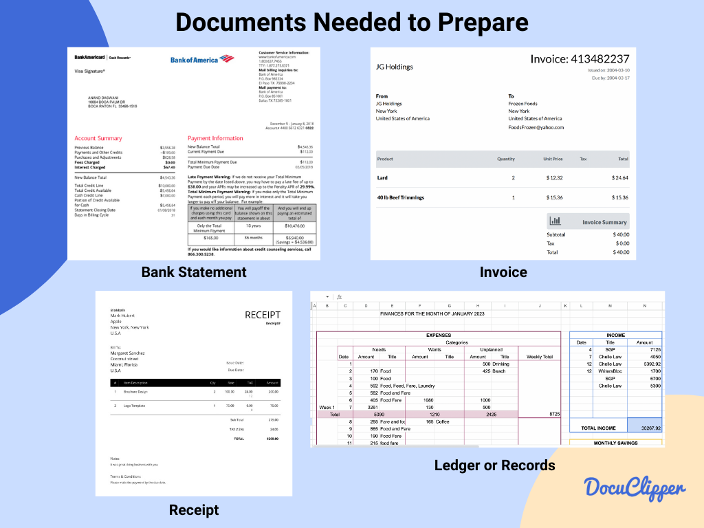 Documents to prepare when reconciling bank statements