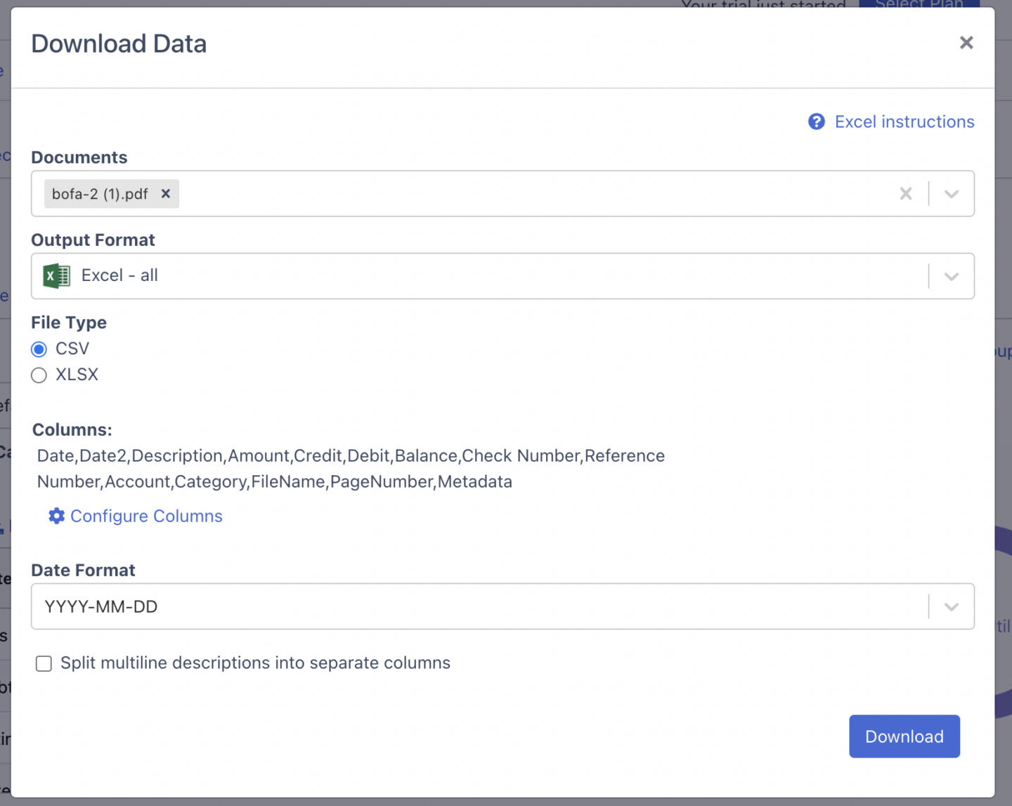 Download csv file