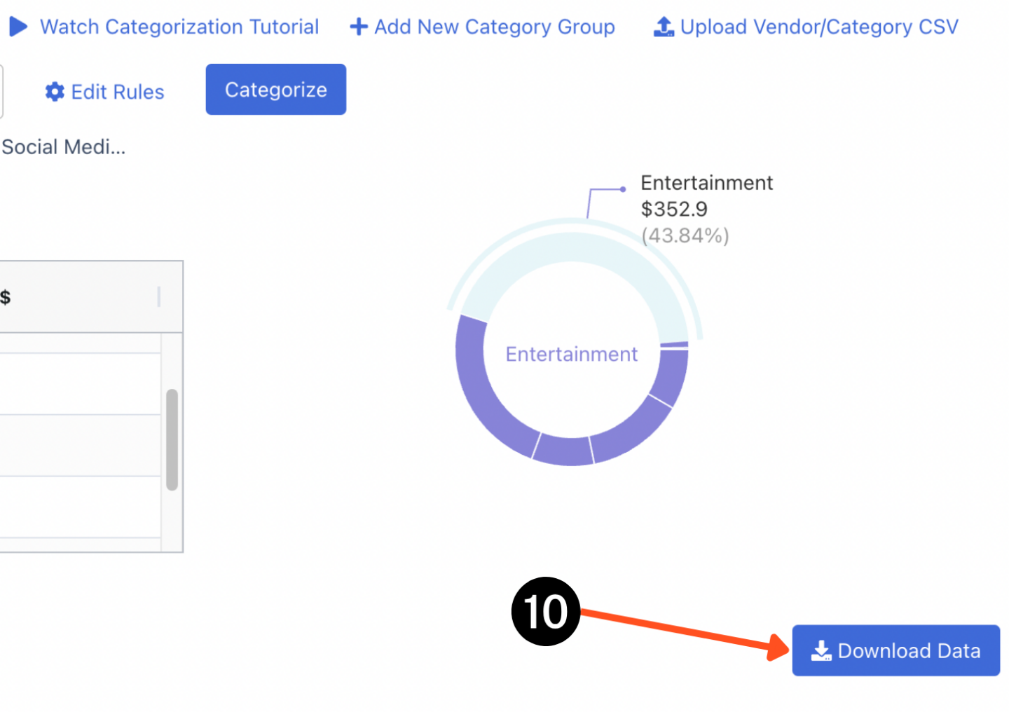 Downloading data CSV of the categorization