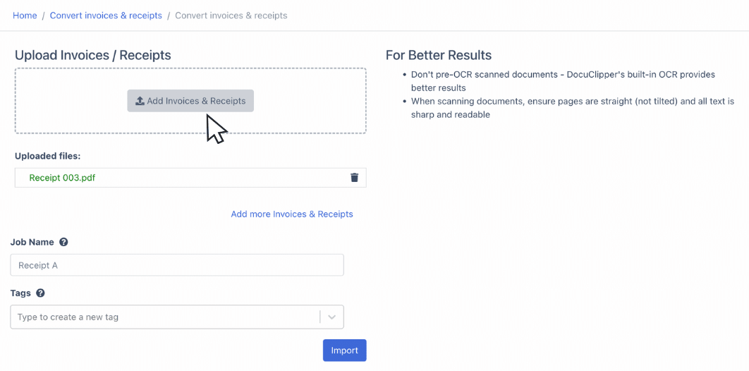 Drag and drop receipt PDF