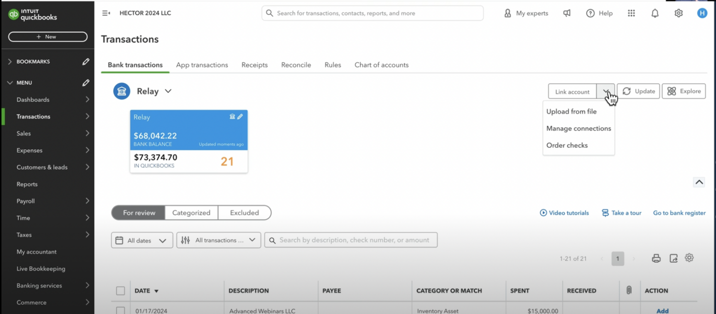 Import Transactions into QuickBooks - Link Accounts