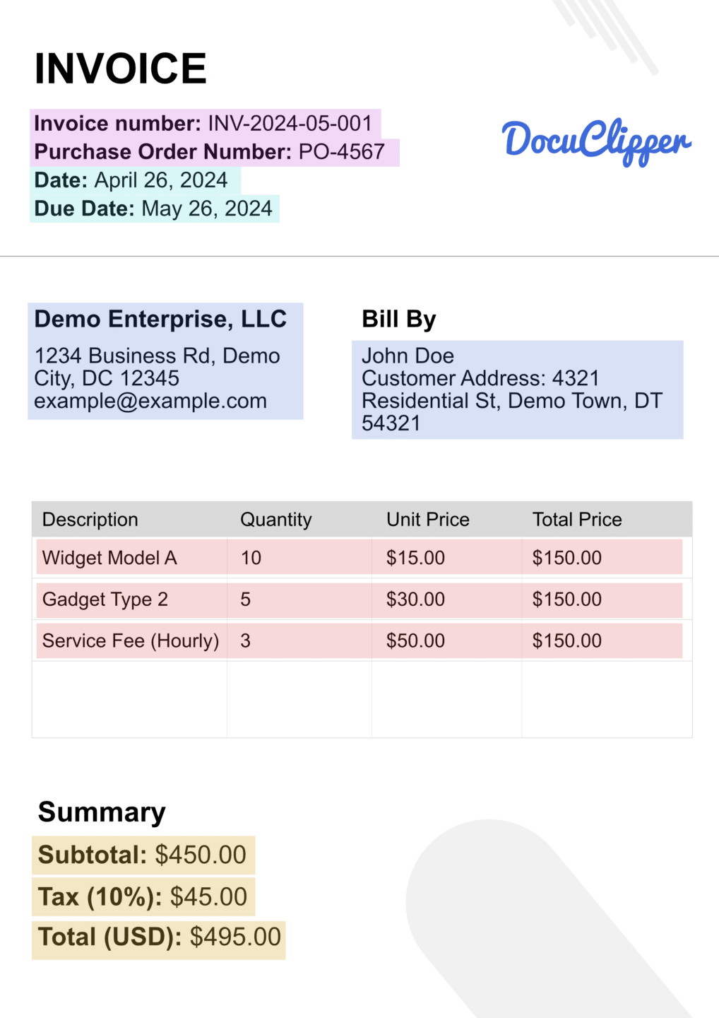 Invoice OCR API type of data extraction