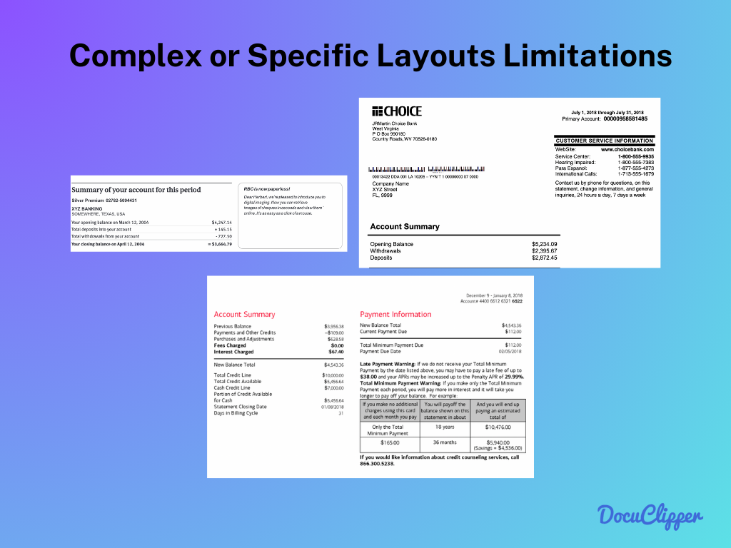 OCR Limitations complex and specific layout limitations