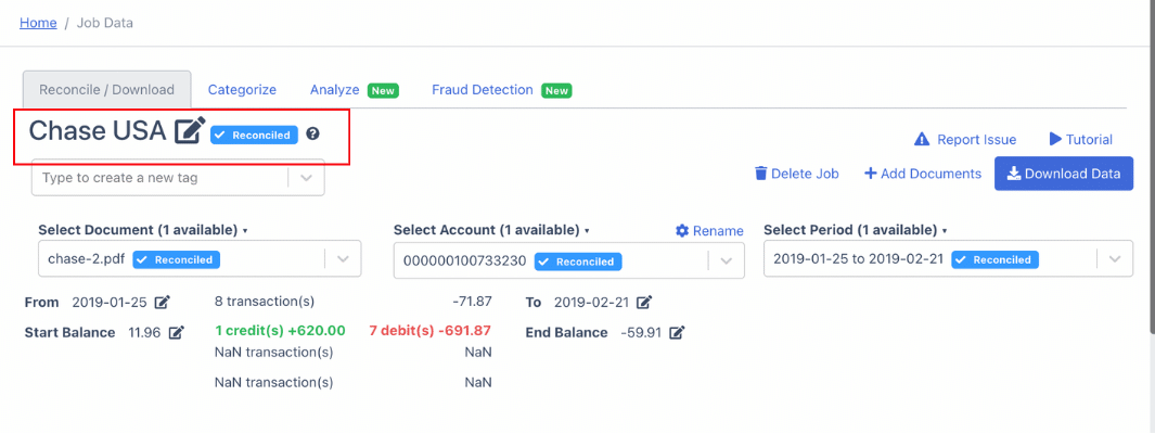 Reconcile bank statement