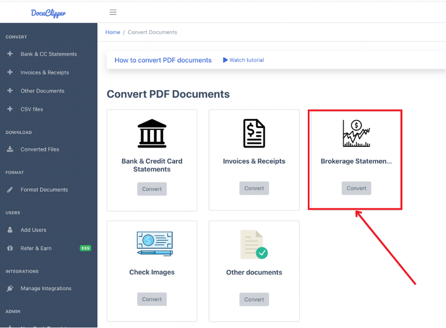 Select the Brokerage Statement Converter