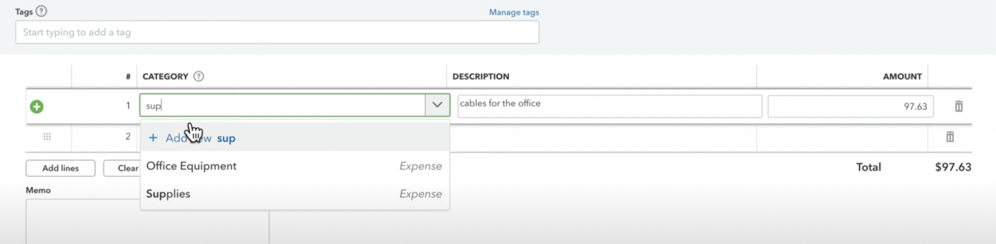 Select the category of within the transaction