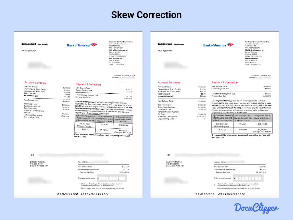 Skew correction of lines