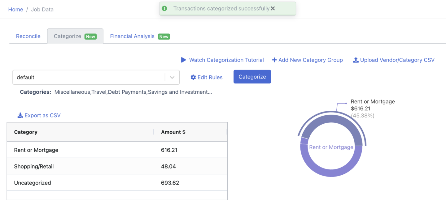 Transaction categorization example