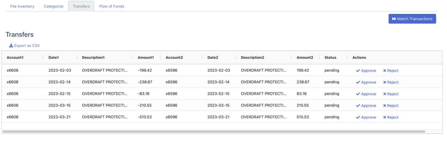 Transfer Detection DocuClipper Features