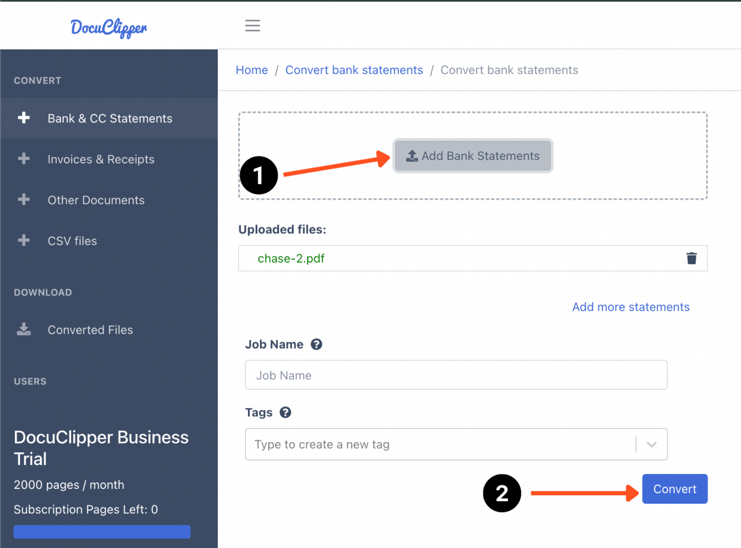 Upload and Convert a bank statement