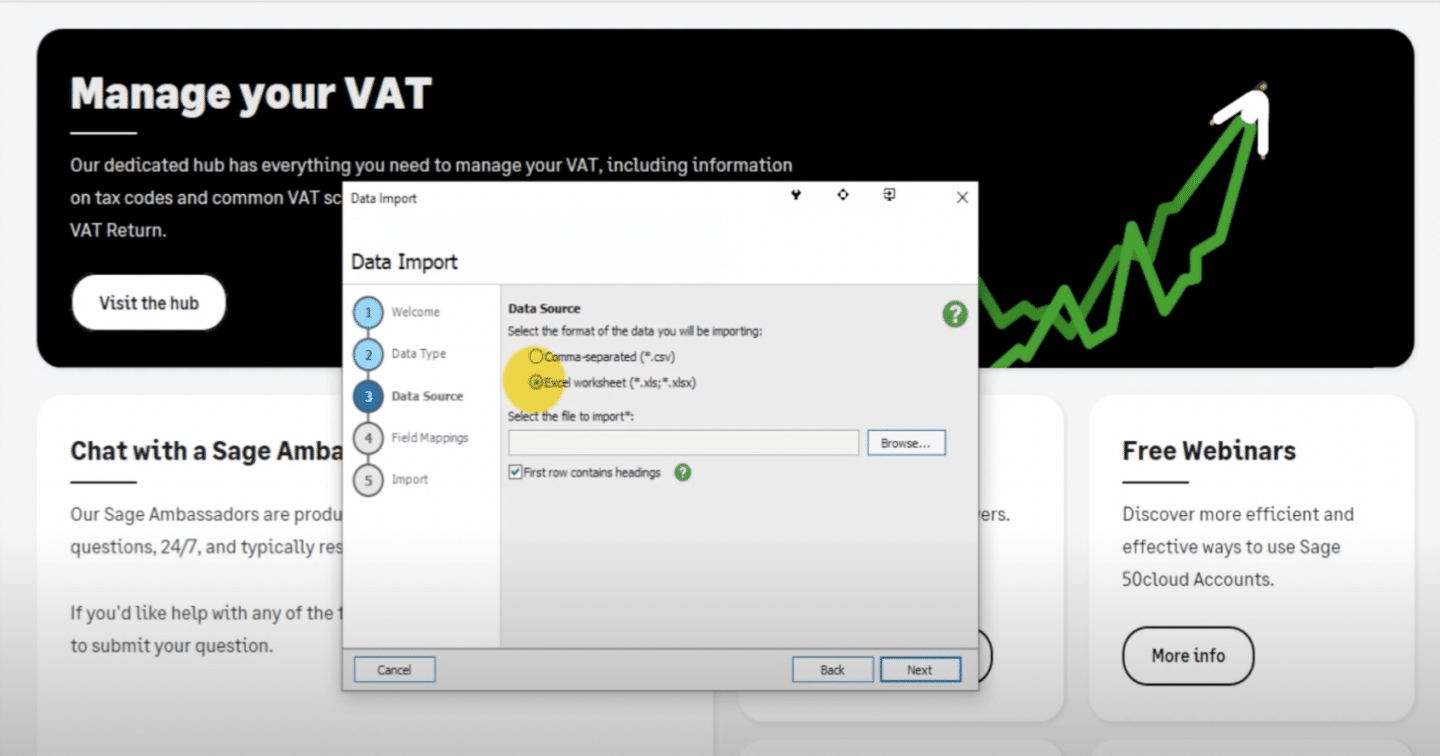 Upload the Sage Invoice Data File