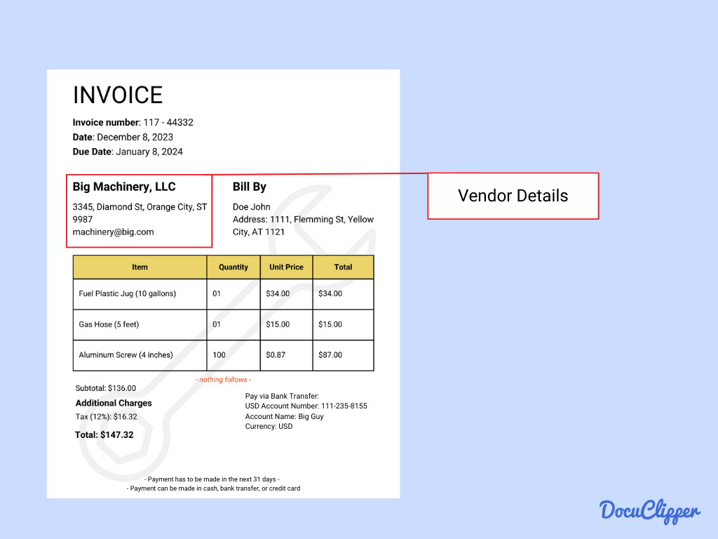 Vendor details