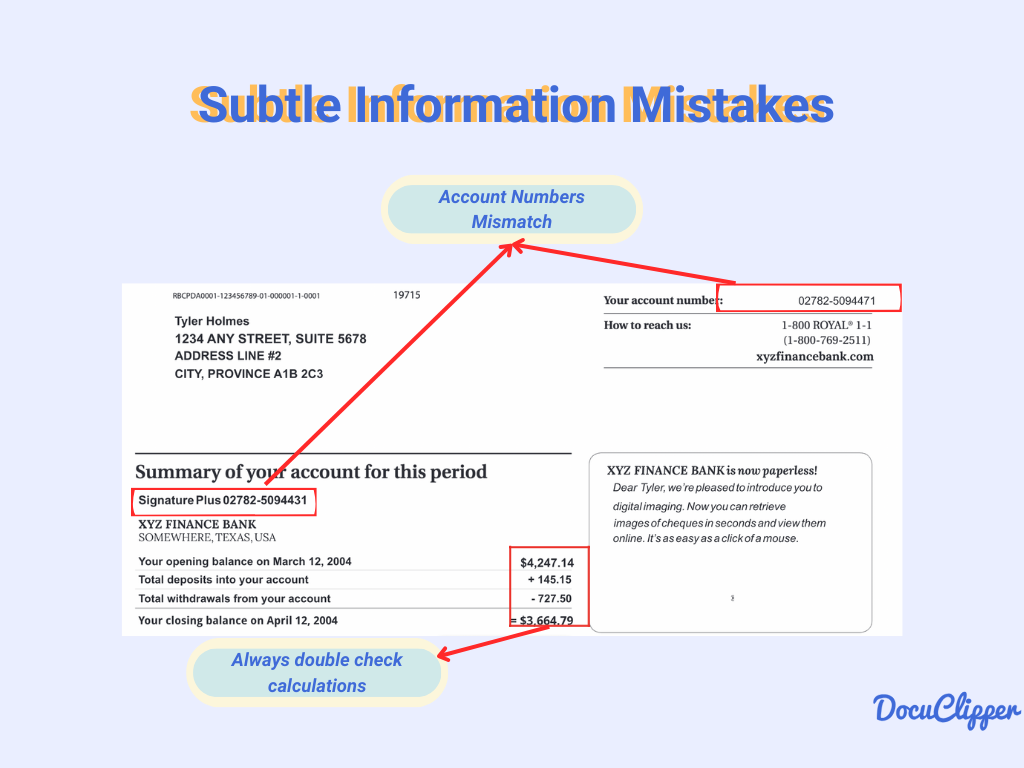 Verify basic information in bank statement audits