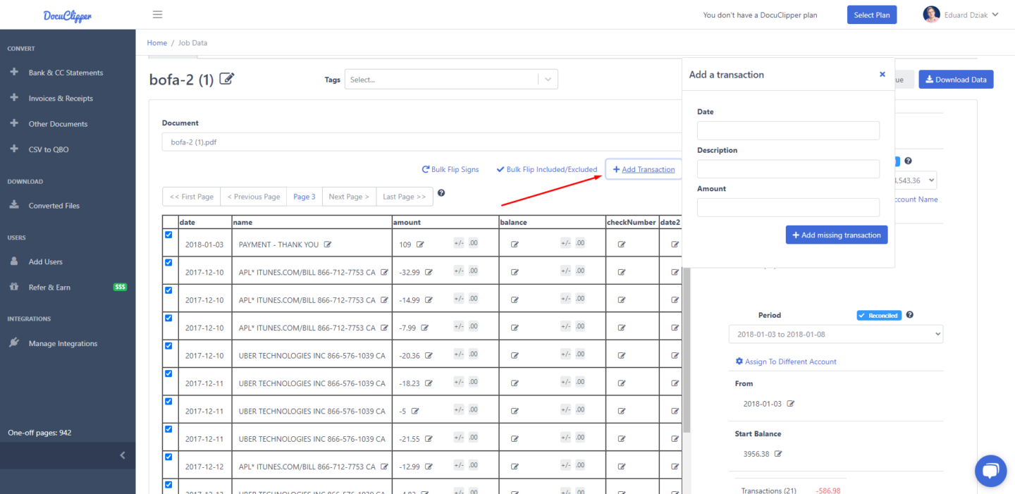 Missing or Wrong Transactions 2 add transactions in docuclipper