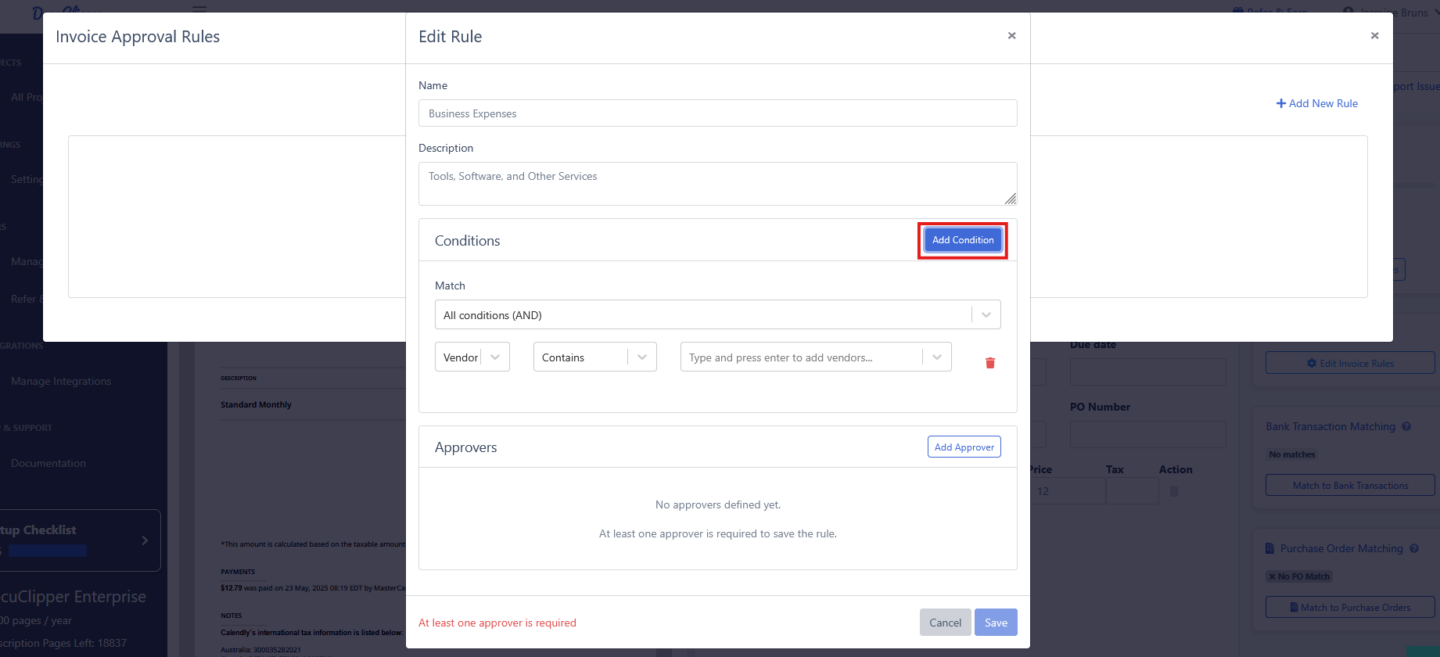 Understanding Invoice Approval Rules 2 addcondition