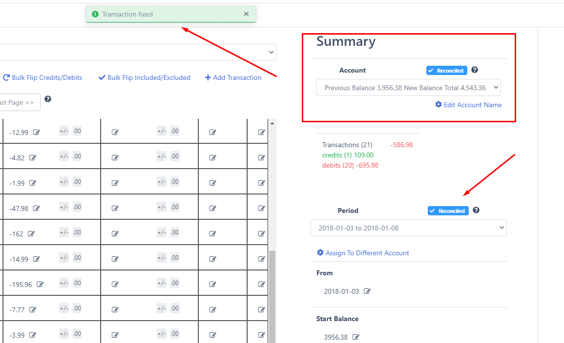 bank statement reconciled after fixed transactions