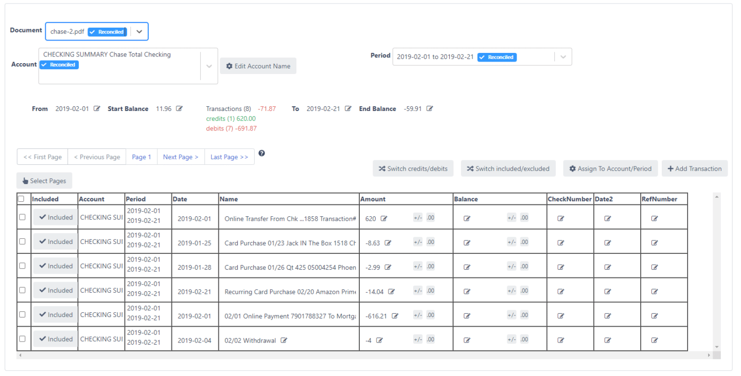 bank statements process bank transactions