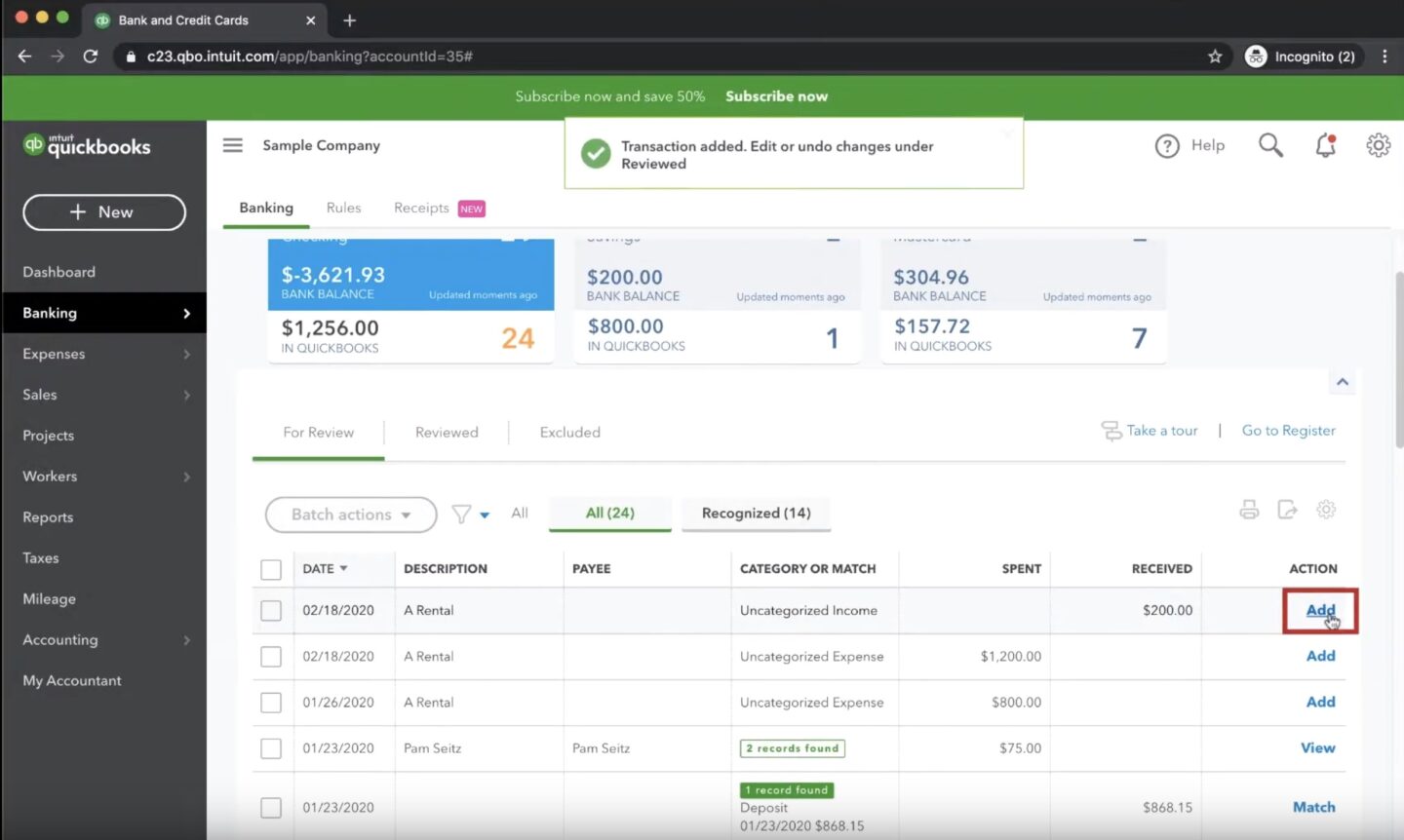 categorize bank transactions in quickbooks online after importing bank transactions