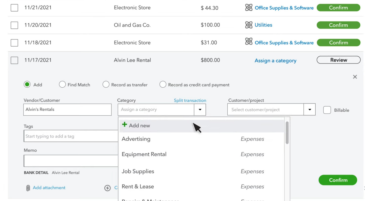 categorizing credit card transactions in quickbooks online