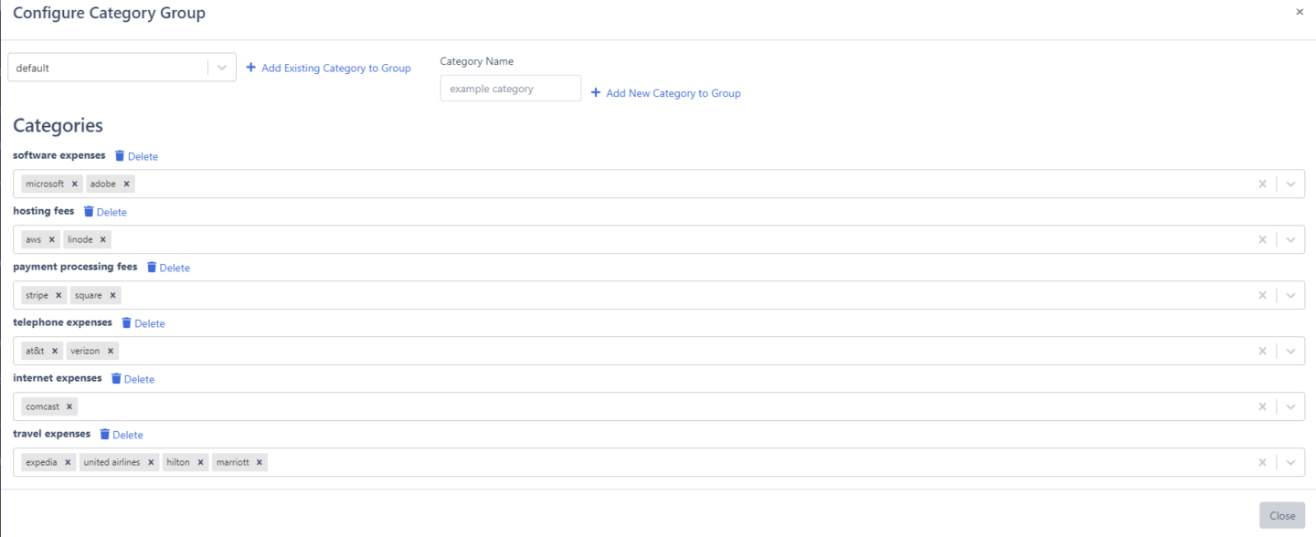 configure category group transaction categorization