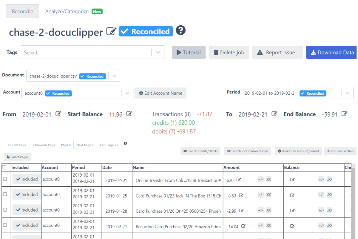 csv to qbo bank statement reconciliatoin