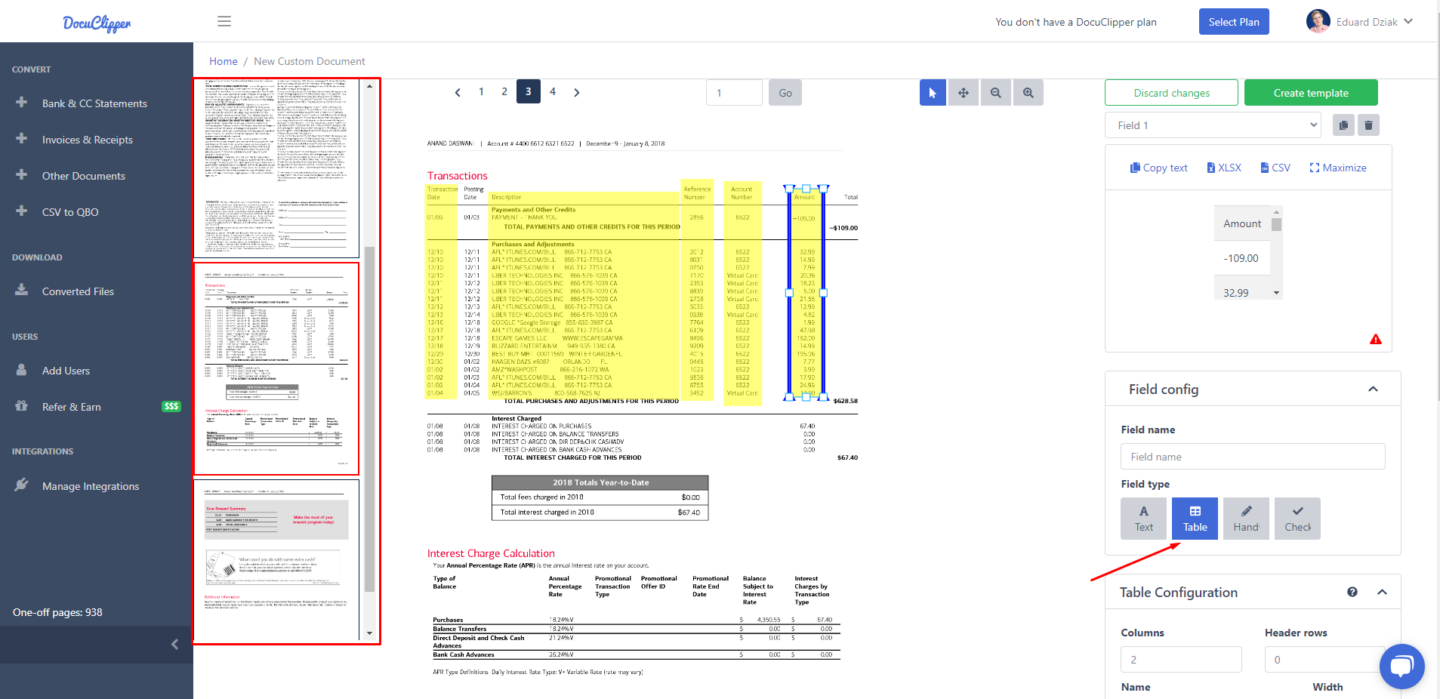 Creating Automatic or Custom Templates for Unsupported Bank Statements in DocuClipper 3 custom template for unsupported bank statements 2