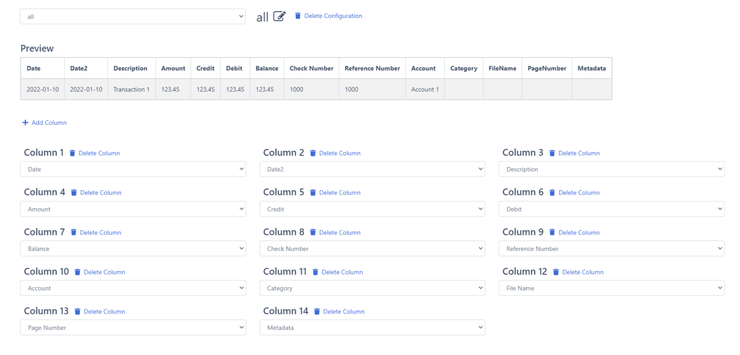 customize columns for bank transactions