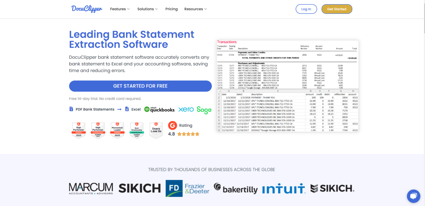 docuclipper best bank statement extraction software