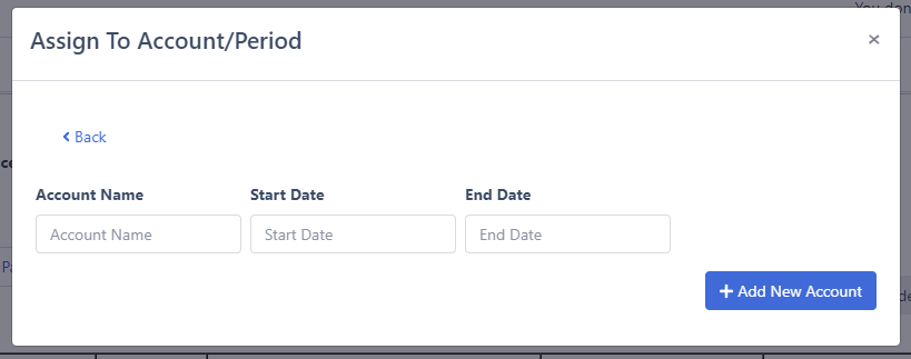 How to Assign Transactions to Multiple Accounts and Periods in DocuClipper 4 enter account name and start and end dates