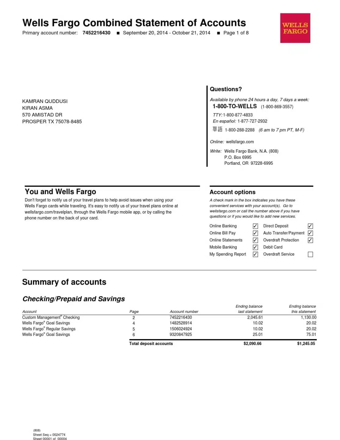 example of a wells fargo real bank statement