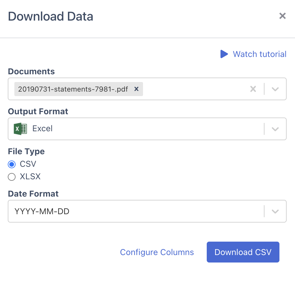 final step convert pdf bank statements to excel or csv