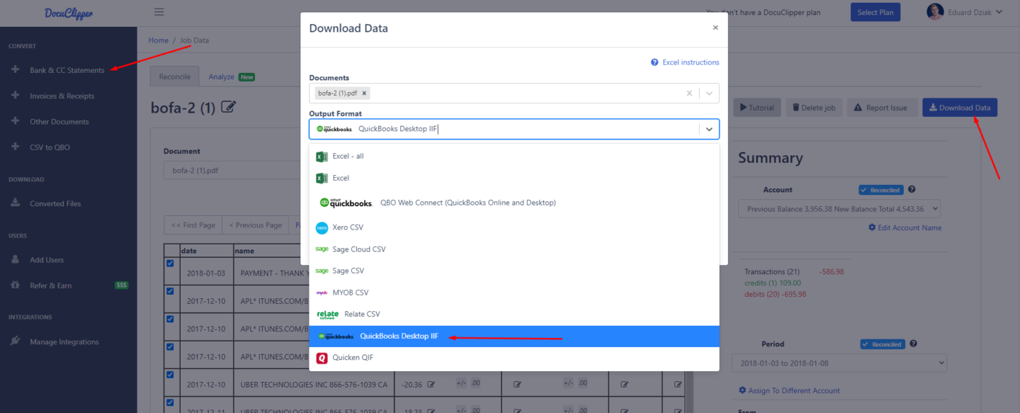 import bank statement data for quickbooks desktop iff