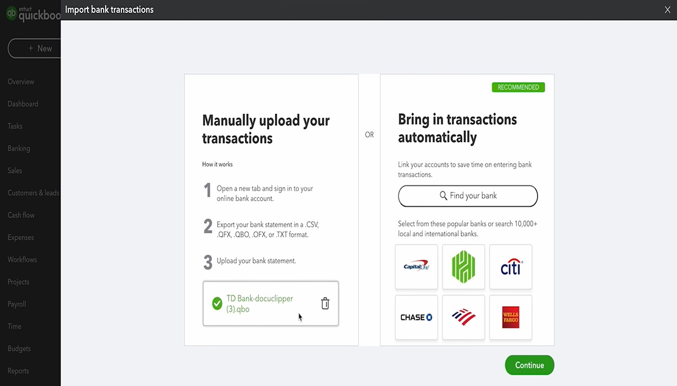 import bank statements into quickbooks