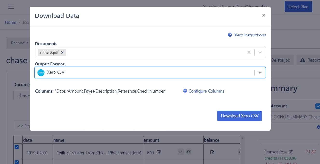 import bank statements into xero with DocuClipper