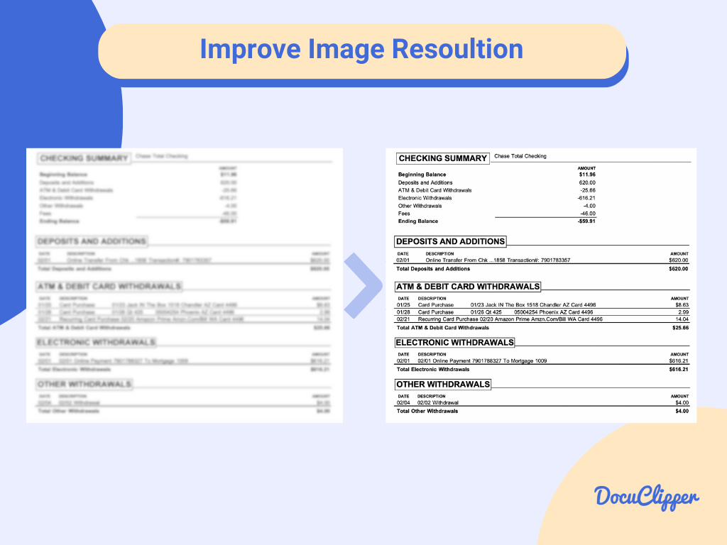 improving image resolution for bank statement processing